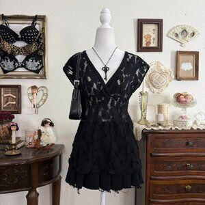 y2k dark fairy grunge whimsigoth sheer lace babydoll top